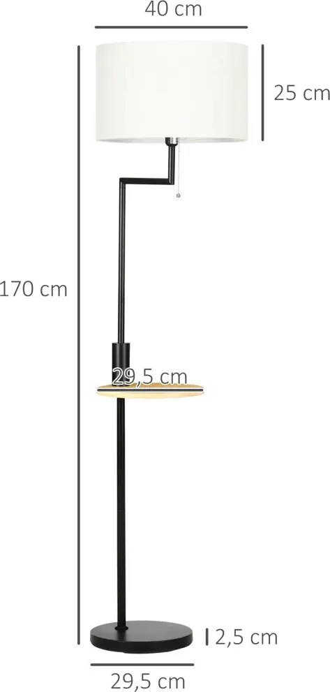 HOMCOM Állólámpa polccal, állólámpa, láncos fogantyú, E27, 40W, bambusz, natúr-fekete