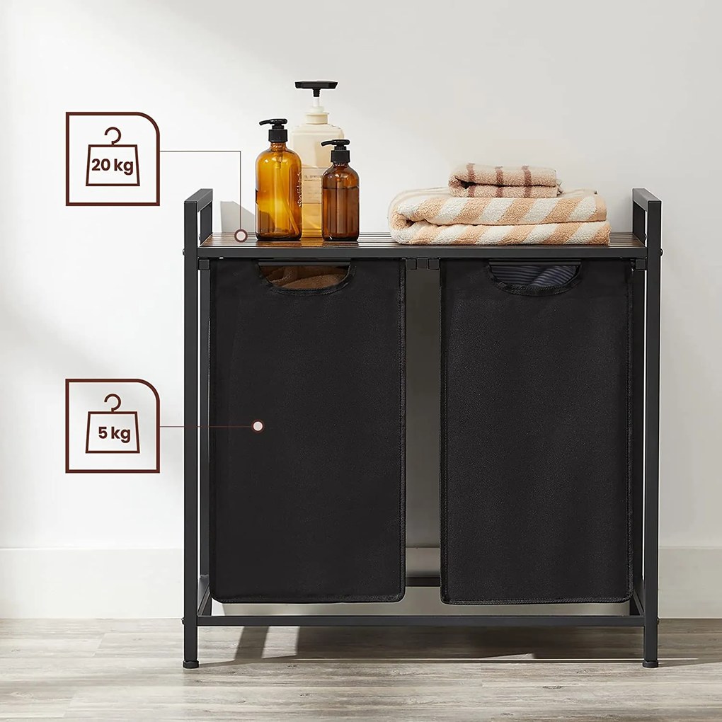 Szennyestartó, szennyes kosár 2 x 46 liter, rusztikus barna