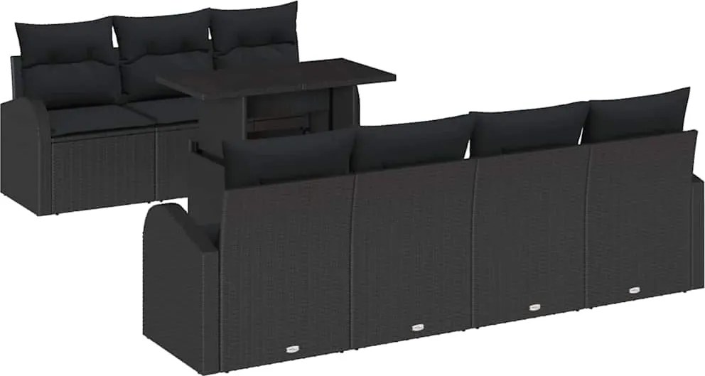 vidaXL Kerti Kanapé Szett párnával tárolóval 8 pcs Fekete Poly Rattan
