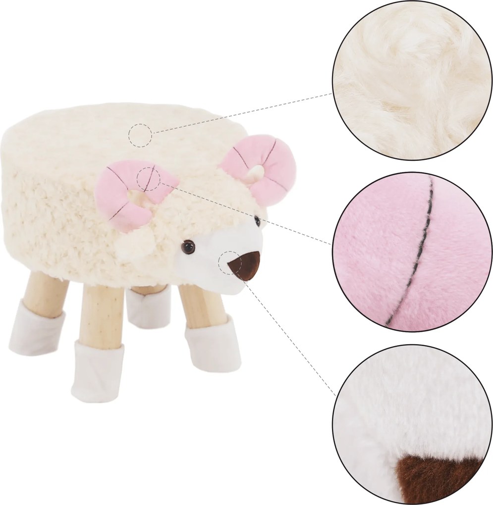 Zsámoly bárány alakban, Velvet szövet fehér/rózsaszín/természetes, LOLA