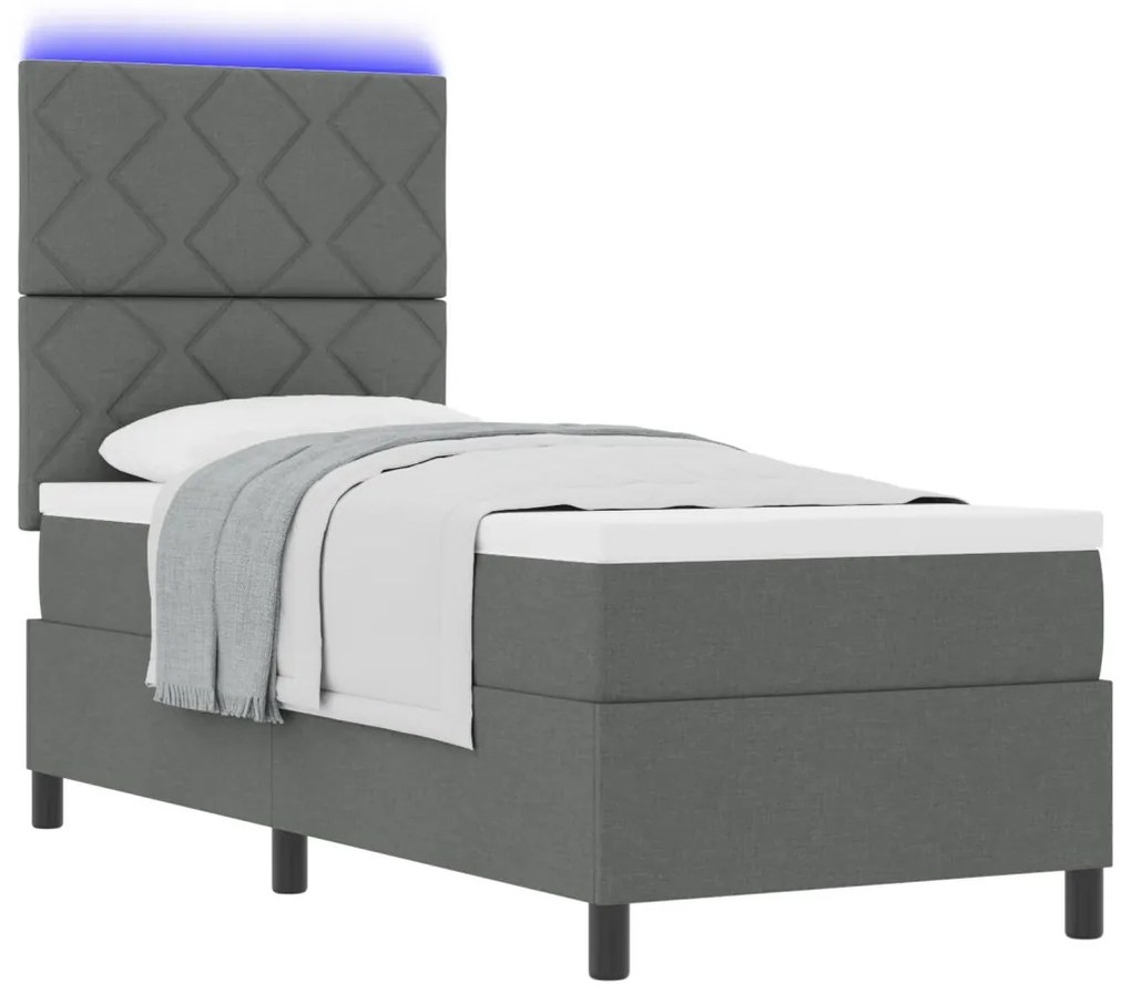 Rugós ágy matraccal és LED lámpával, sötétszürke, 80x200 cm szövet