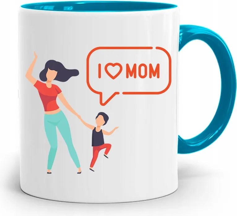 Kék Bögre Anyák Napjára I Love Mom fényképes nyomattal