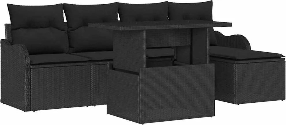 vidaXL Kerti Kanapé Szett párnával 6 pcs Fekete Polyrattan