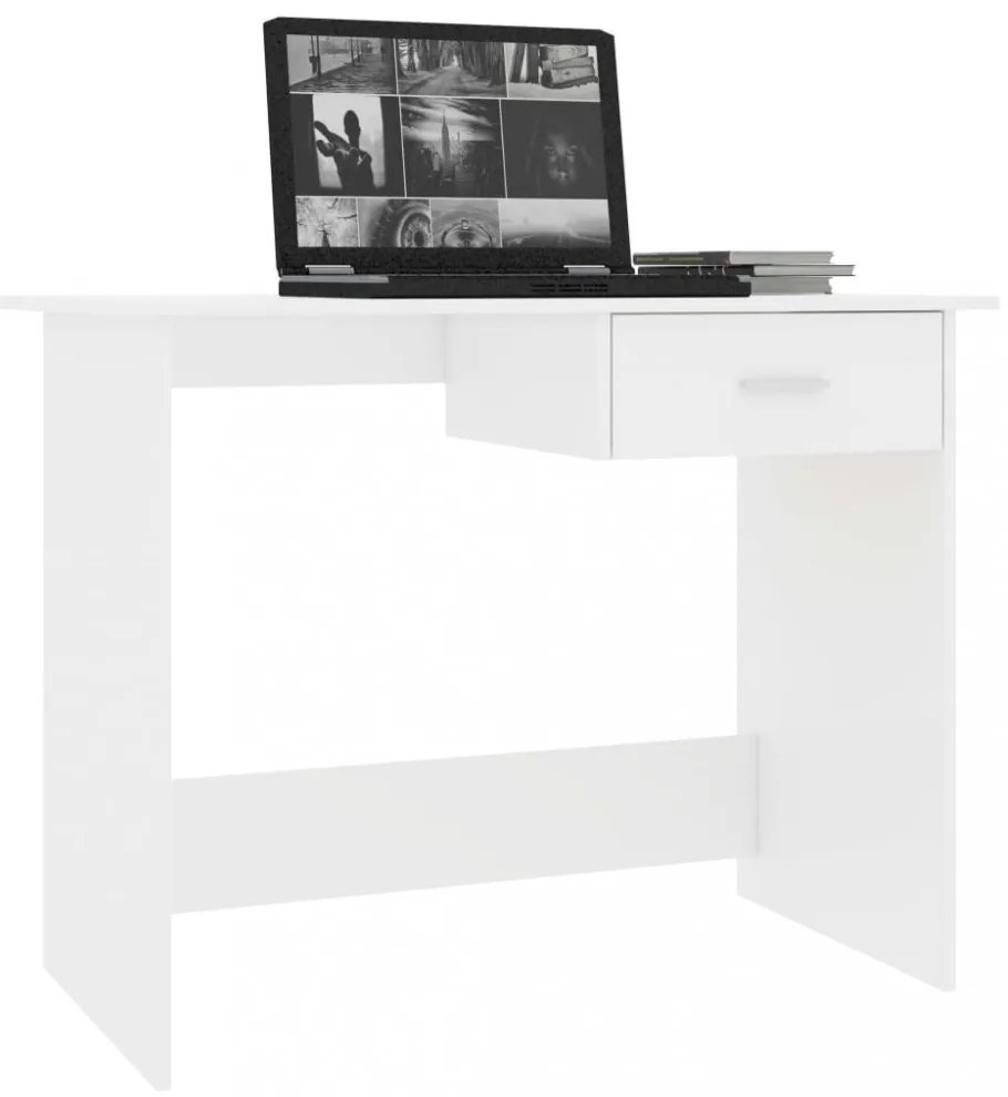 magasfényű fehér szerelt fa íróasztal 100 x 50 x 76 cm
