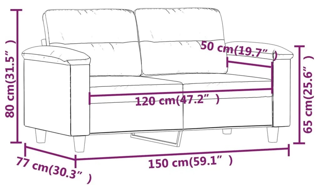 kétszemélyes fekete mikroszálas szövetkanapé 120 cm