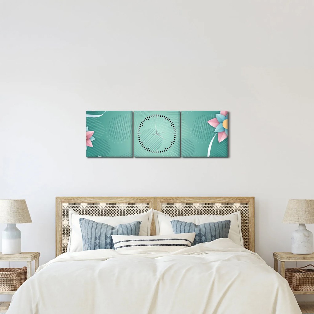 Kép - Körök virággal (órával) (90x30 cm)