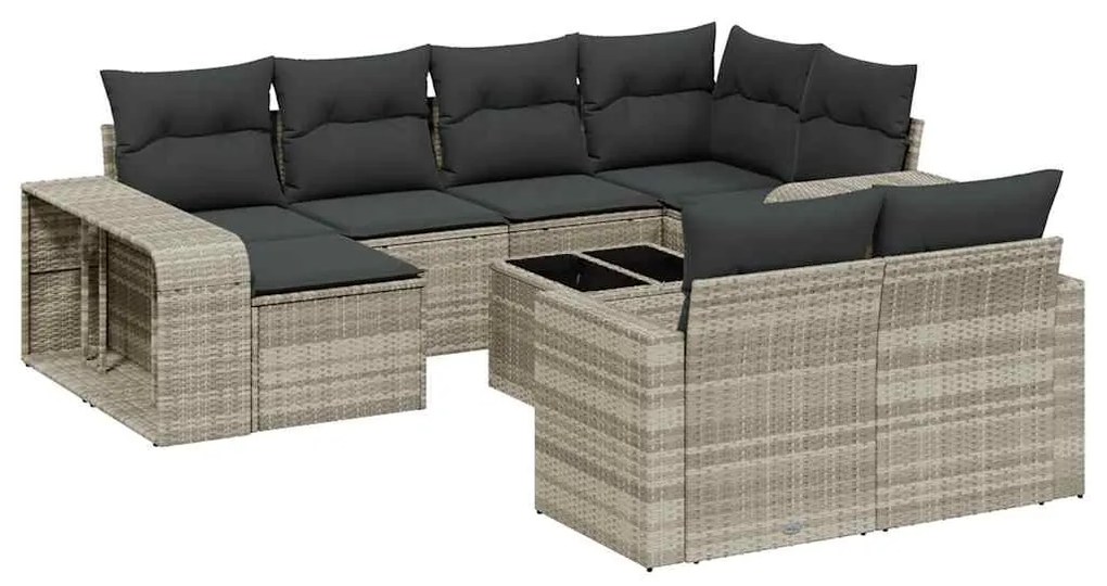 vidaXL 11 részes világosszürke polyrattan kerti ülőgarnitúra párnákkal