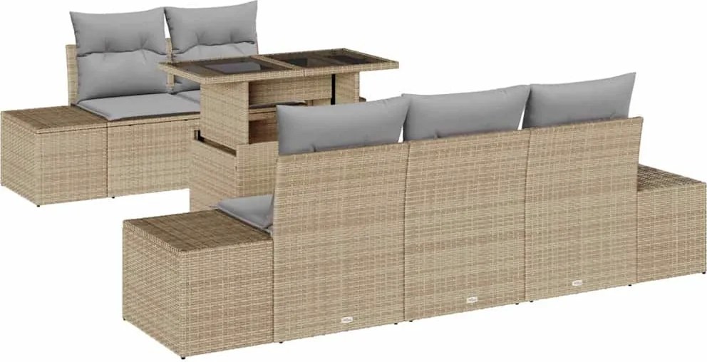 vidaXL Kanapé Szett párnával 6 pcs Beige és Világosszürke polirattan