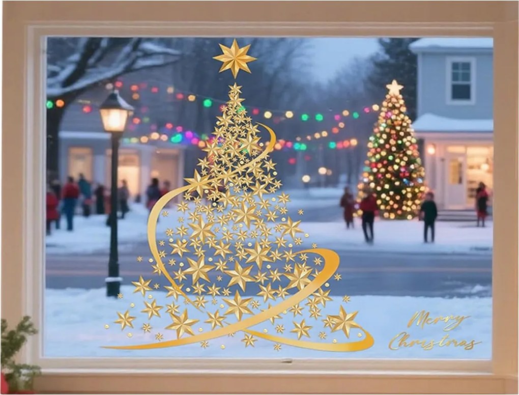 2db Karácsonyfa alakú ablak matricák üvegre Arany Statikus matricák