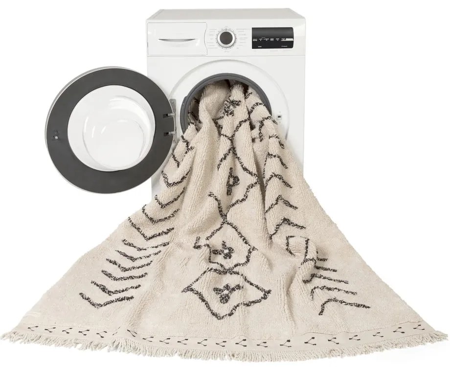 Krémszínű mosható kézi szövésű pamut szőnyeg 140x210 cm Bereber Rhombs – Lorena Canals