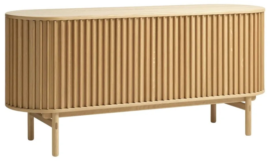Natúr színű alacsony komód tölgyfa dekorral 160x73 cm Carno – Unique Furniture
