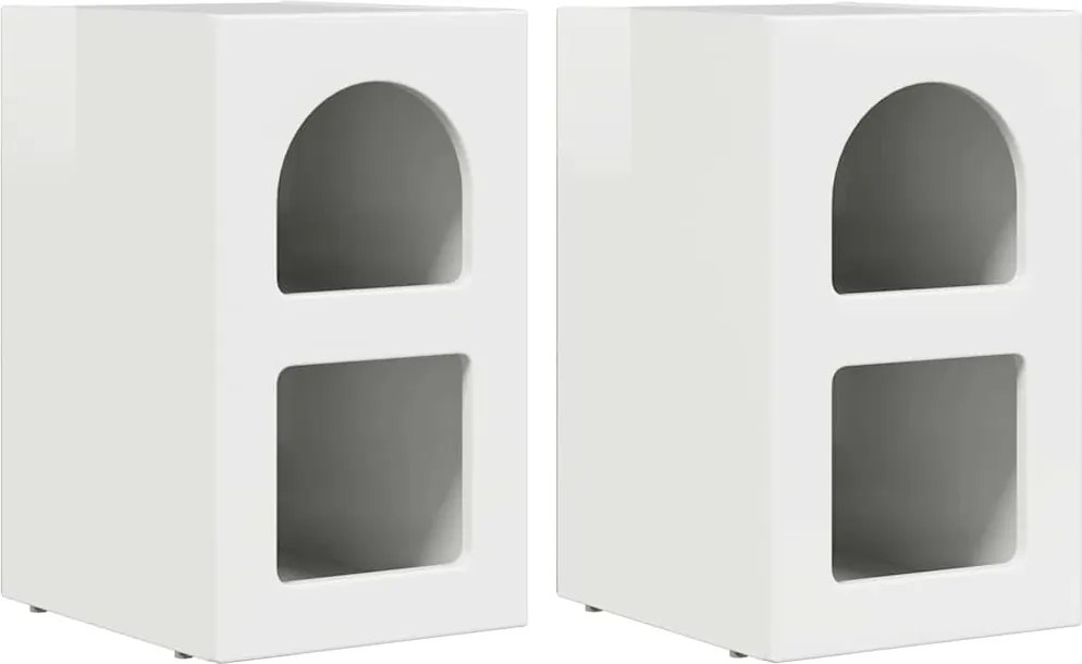 vidaXL Éjjeli asztal 2 pcs Magas Fényű Fehér 29,5 x 33,5 x 50 cm
