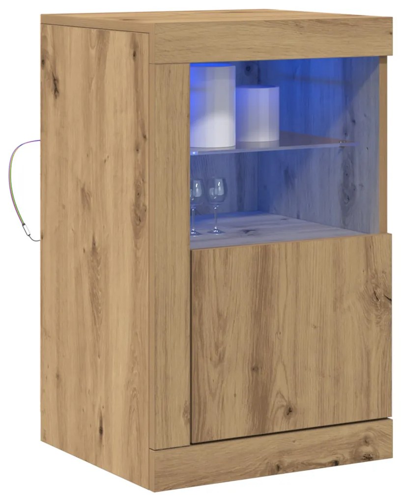 LED világítással ellátott oldalszekrények 2 db Kézműves tölgy 41x37x67 cm