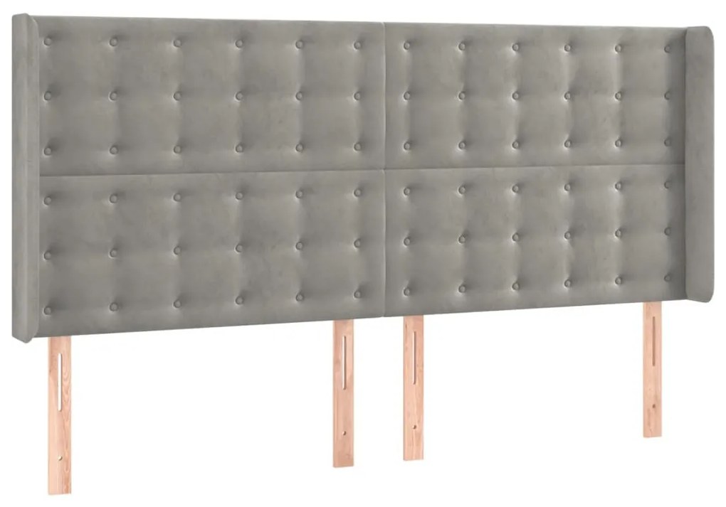 világosszürke bársony LED-es fejtámla 183x16x118/128 cm