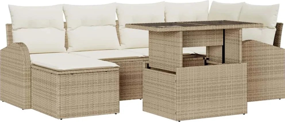 vidaXL Kerti Kanapé Szett tárolóval 7 pcs Bézs Poli rattan
