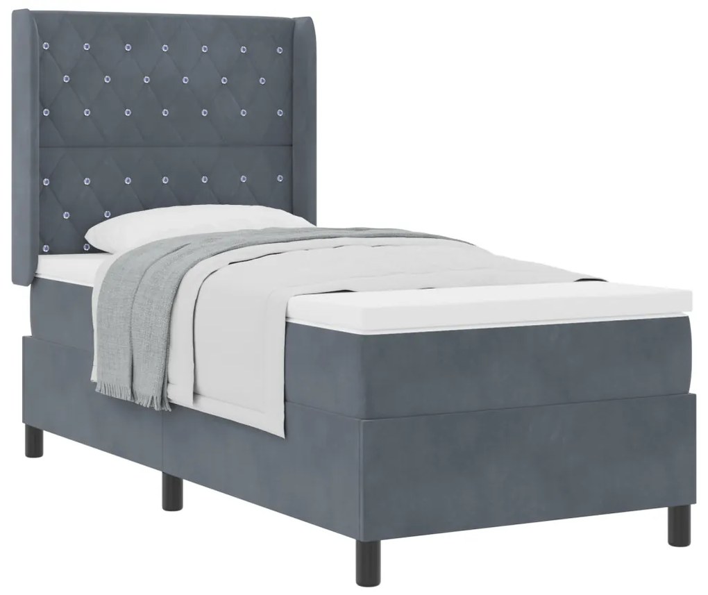 Boxspring Ágy Matrac Közép Sötét Szürke 100x200 cm Bársonyos