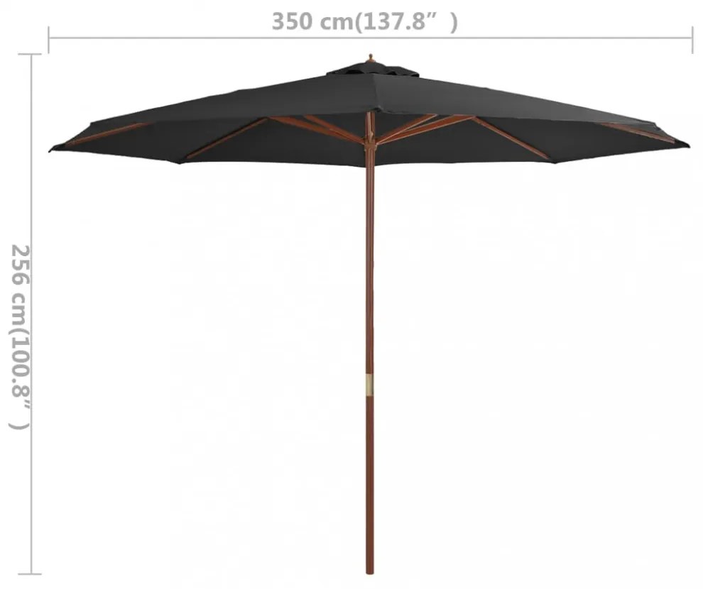 antracitszürke kültéri napernyő farúddal 350 cm