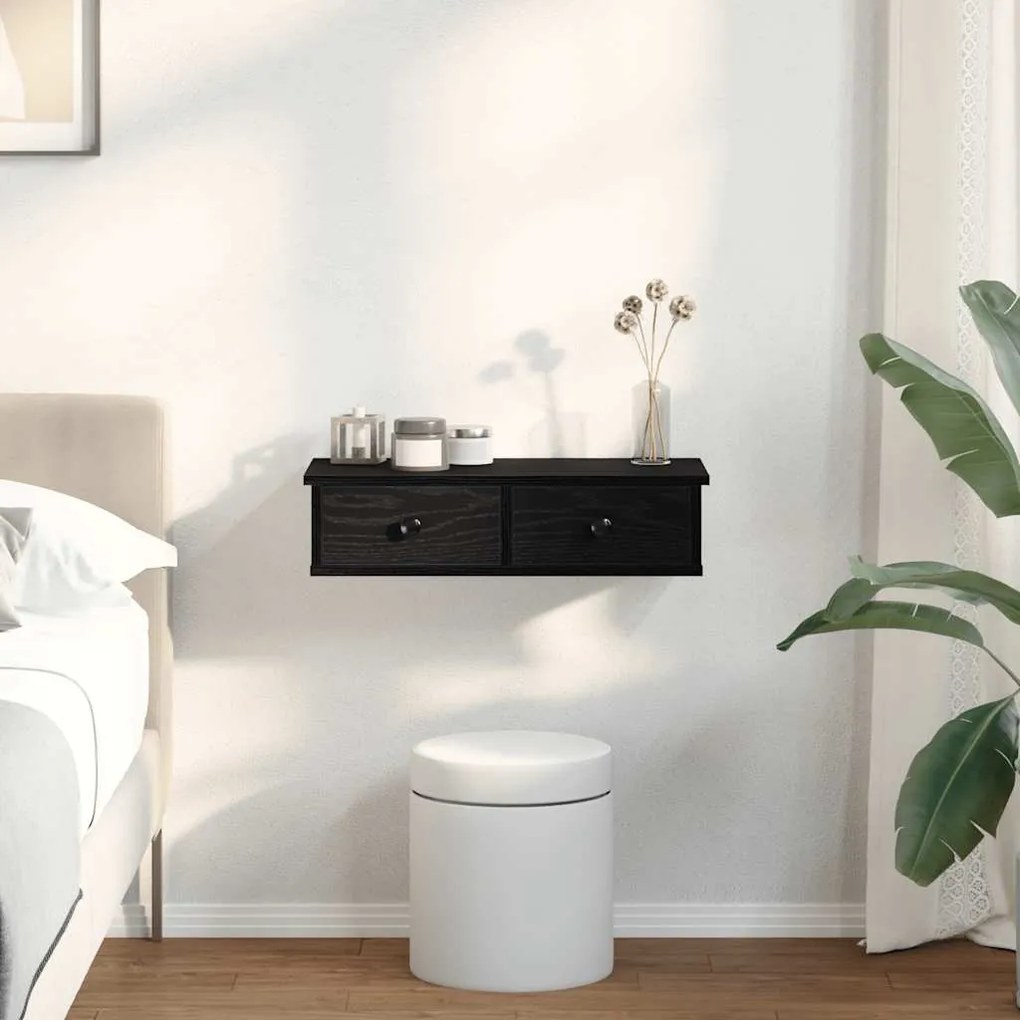 Falipolc fiókokkal fekete 60x28x15 cm műszaki fa