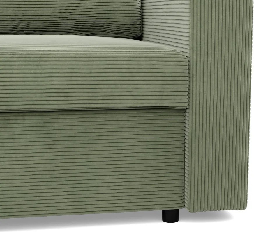 Zeus sarokkanapé, 2 ágyneműtartóval, egyenes kartámasz, kordbársony, univerzális oldal, bonell töltet, zöld