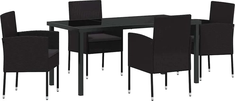 vidaXL Kert étkező szett párnával 5 pcs Fekete polirattan