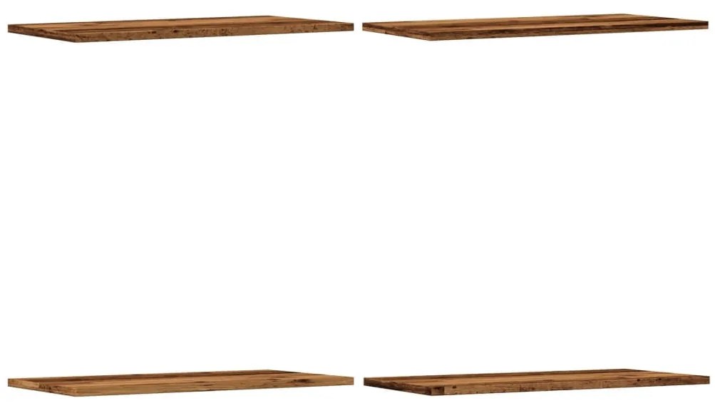 4 db antik fa színű szerelt fa fali polc 60 x 30 x 1,5 cm