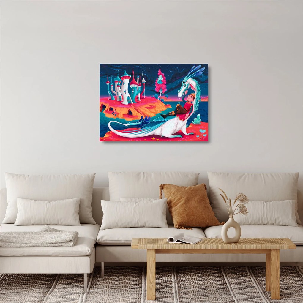 Kép - a herceg és a sárkány hercegnő (üvegen) (70x50 cm)