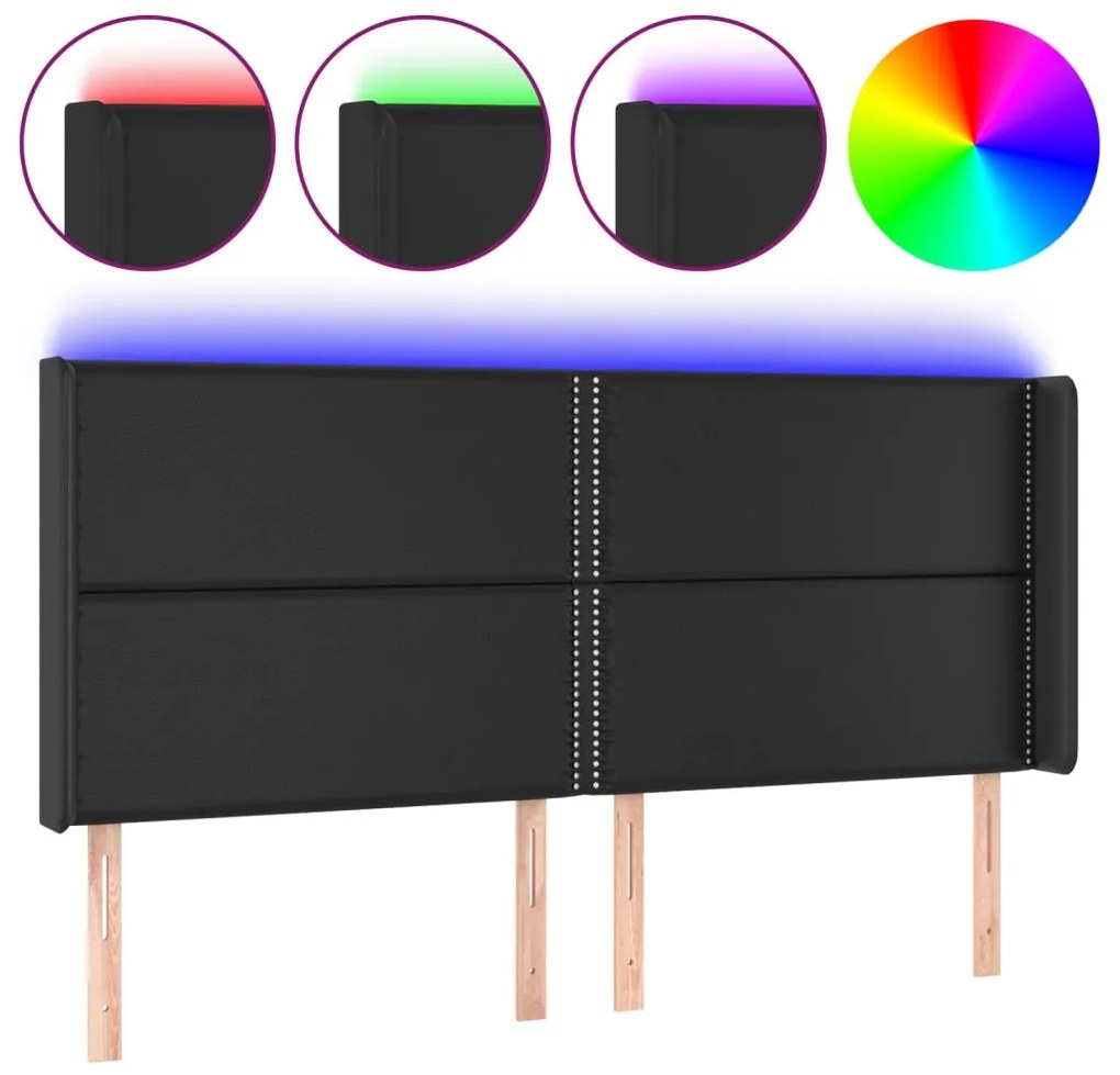 fekete műbőr LED-es fejtámla 183x16x118/128 cm