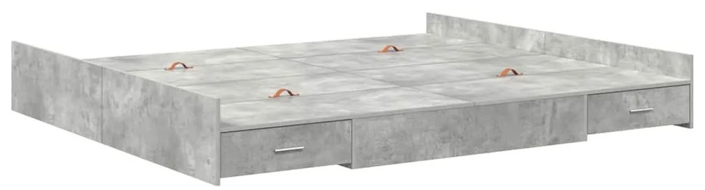 Ágykeret tárolóval fiókkal Beton szürke 200 x 200 cm Faanyag