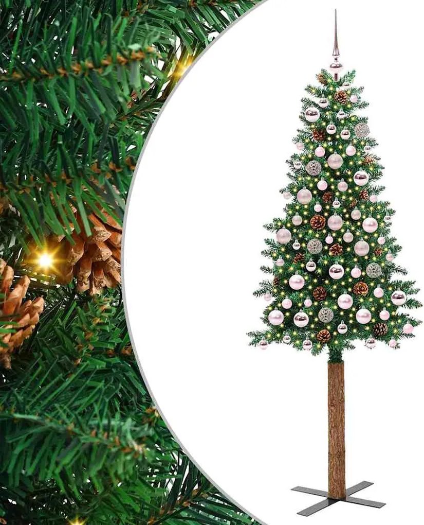 vidaXL Karcsú karácsonyfa 300 LED-del Zöld 180 cm PVC és tömör fenyőfa
