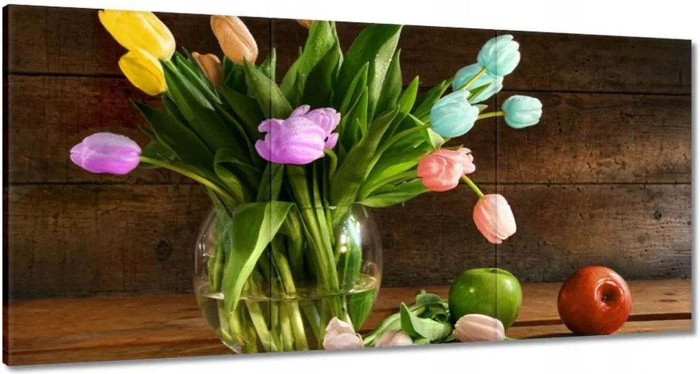 Vászonkép 60x30 Csokor Színes tulipánok