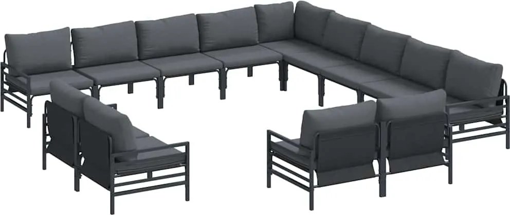 vidaXL Kerti Kanapé Szett párnával 13 pcs Fekete Acél