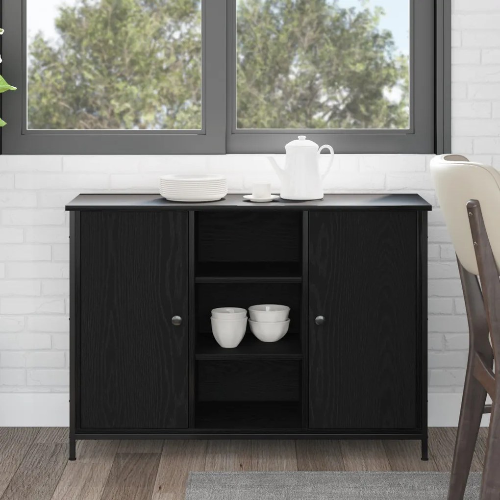 büfé fekete tölgy 100x35x70 cm mérnöki fa és acél