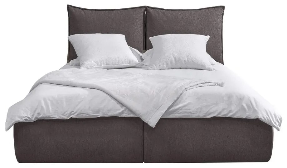 Sötétszürke kárpitozott ágyneműtartós franciaágy ágyráccsal 180x200 cm Garance – Bobochic Paris