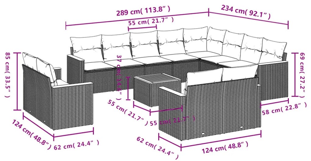 13 részes bézs polyrattan kerti ülőgarnitúra párnákkal