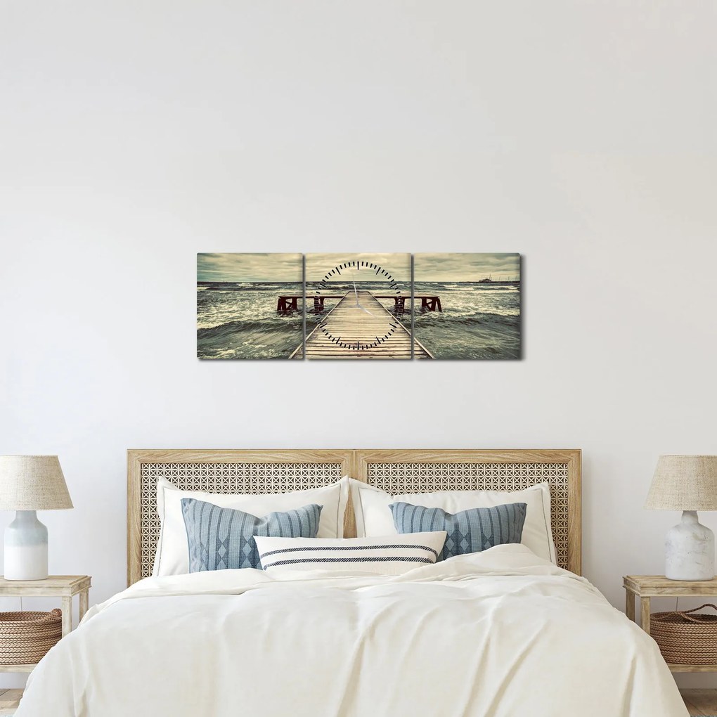 Egy fából készült móló képe a tengeren (órával) (90x30 cm)