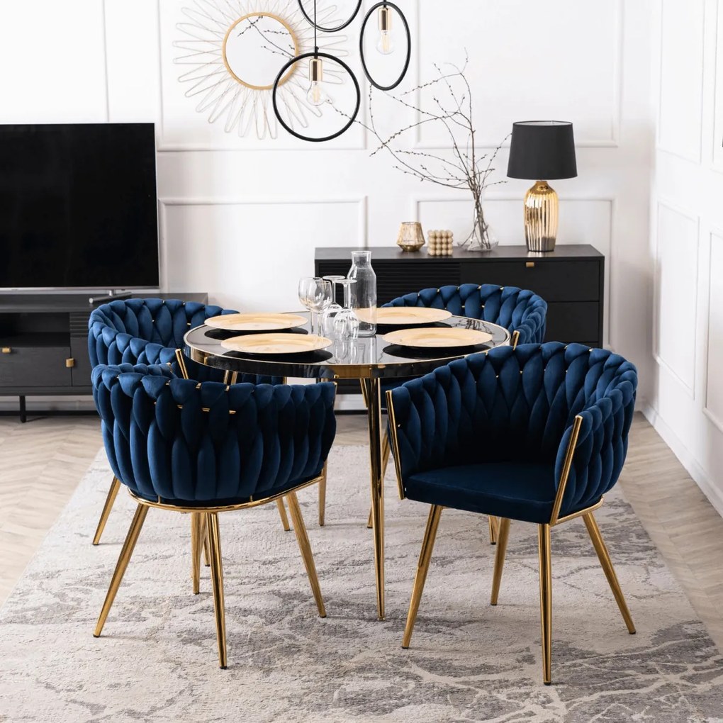 Fonott bársony szék sötétkék színben, CAPI