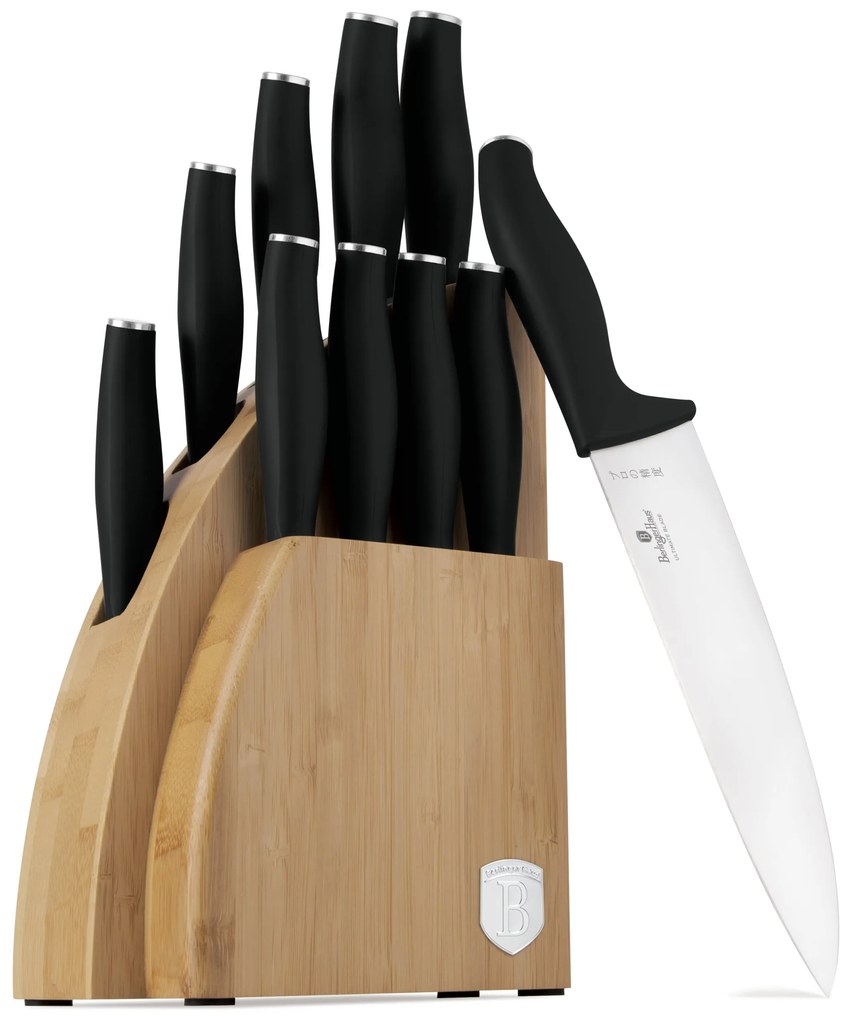 10 részes matt fekete késkészlet bambusz állvánnyal Berlinger Haus Matte Black