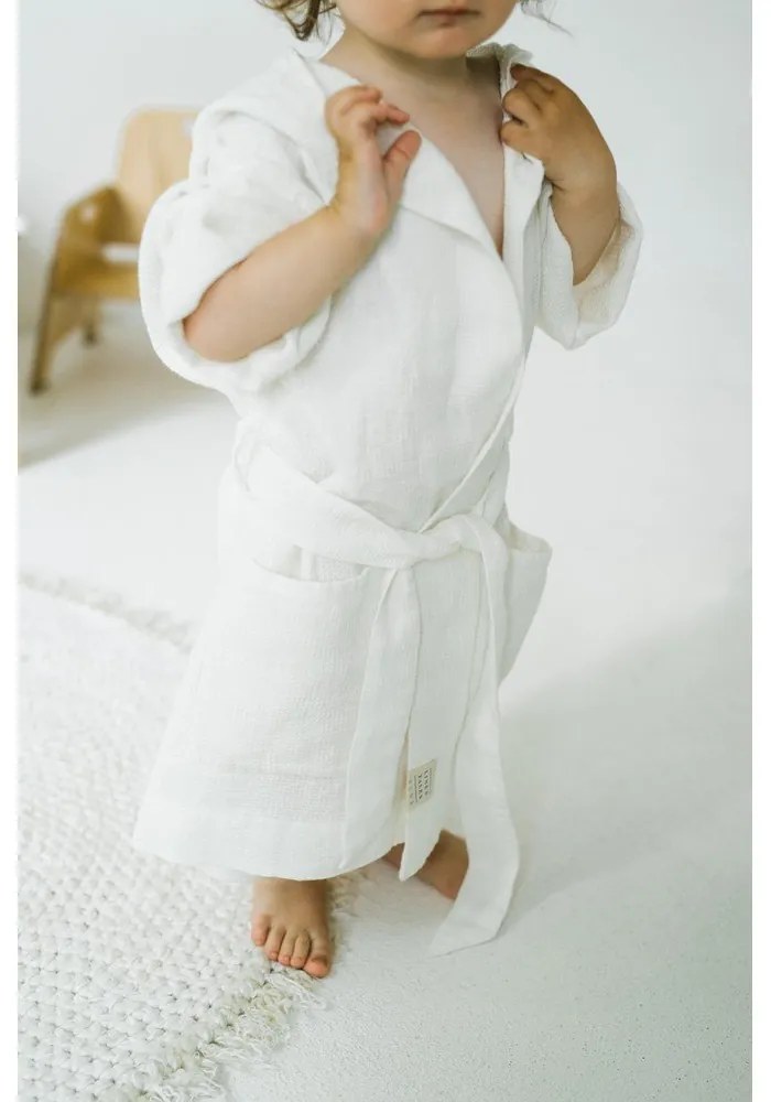 Nature fehér len gyerek fürdőköpeny, méret: 122 - 128 - Linen Tales