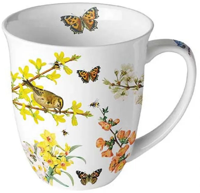 Tavaszi madaras pillangós porcelán bögre Spring awakening