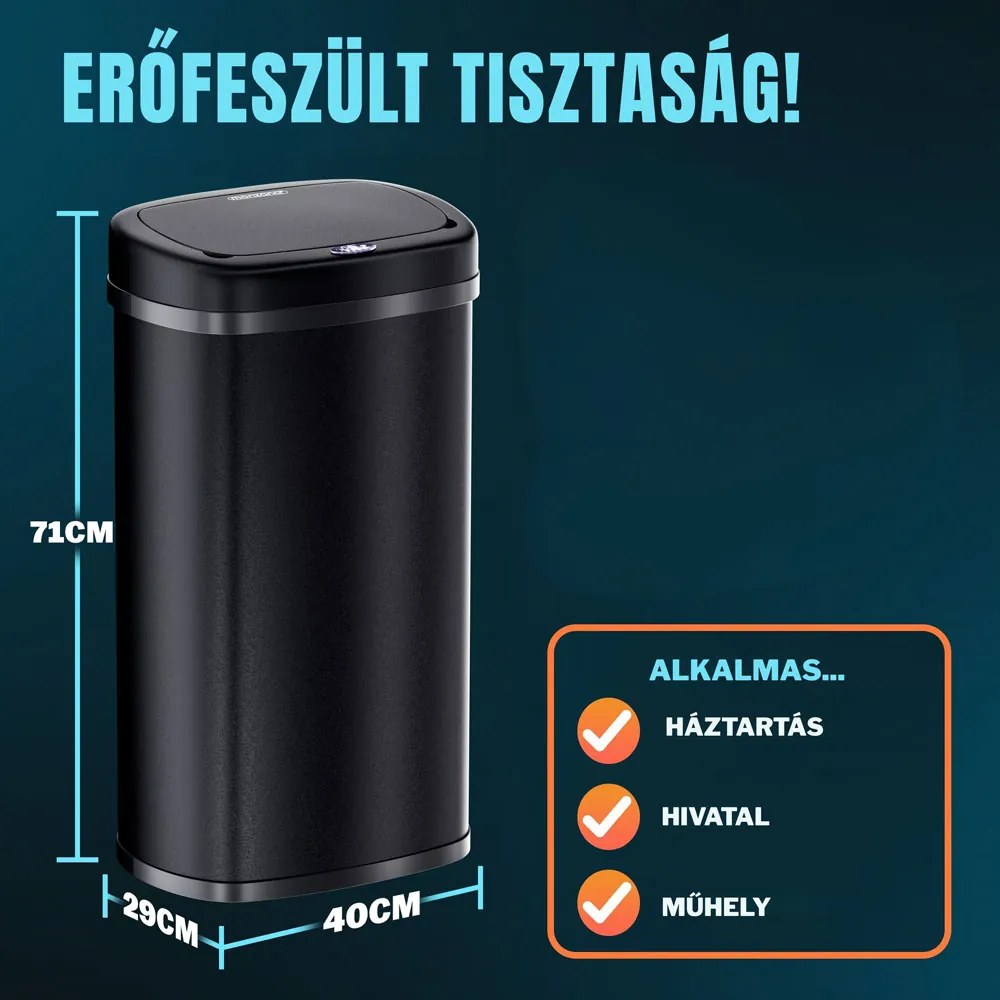 DEUS szenzoros hulladékgyűjtő, 58 literes, fekete Jurhan