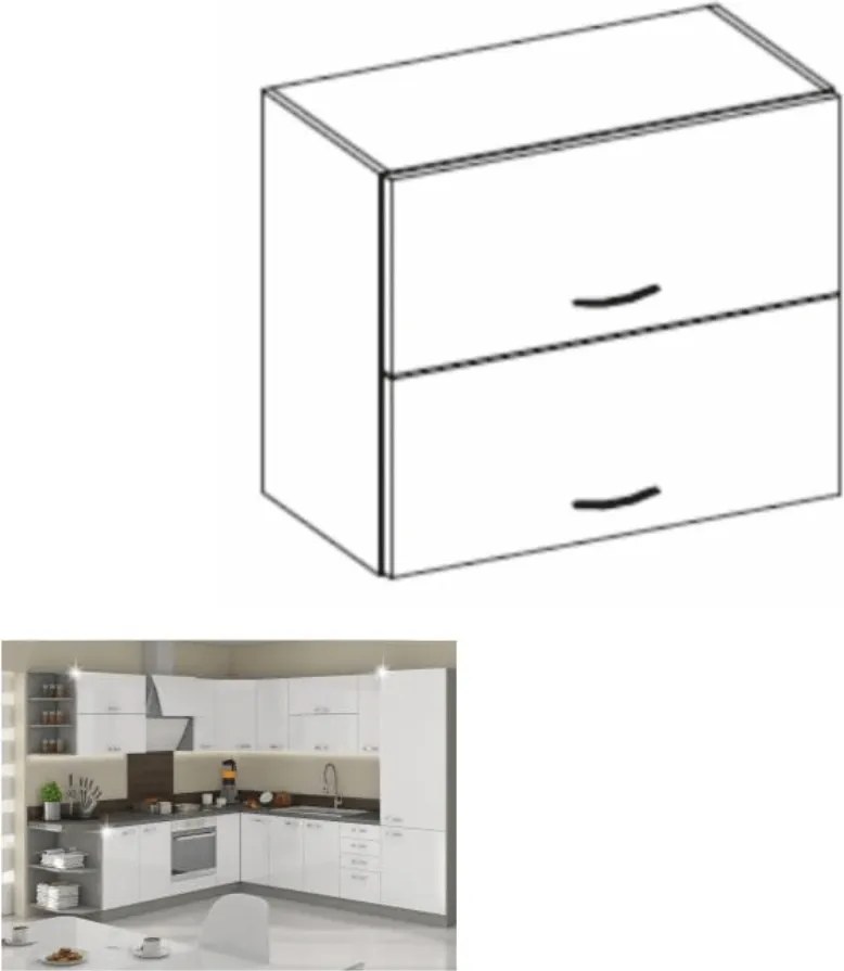 Felsőszekrény, fehér extra magasfényű/szürke, PRADO 80 GU-72