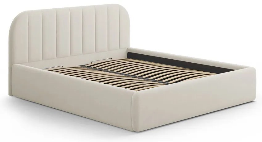 Bézs kárpitozott ágyneműtartós franciaágy ágyráccsal 200x200 cm Juno – Windsor &amp; Co Sofas