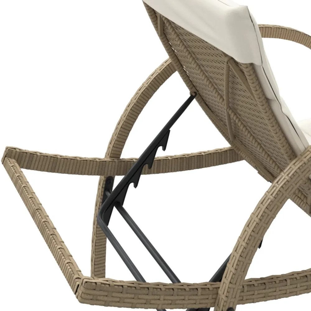 bézs polyrattan napozóágy párnával 60 x 199 x 42 cm