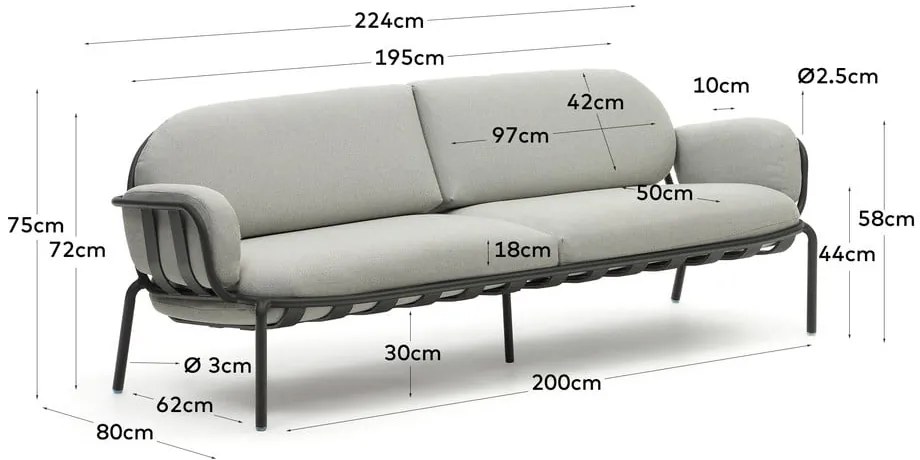 Világosszürke kerti kanapé Joncols – Kave Home