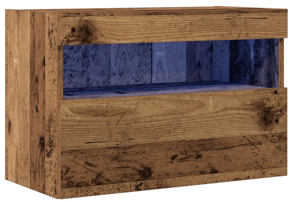 LED világítással ellátott TV faliszekrény régi fa 60x30x40 cm