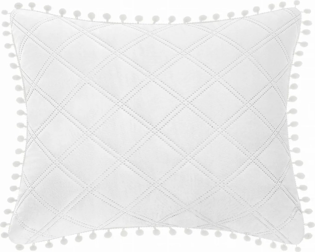 Díszpárnahuzat Pompoo 50x70 fehér, pomponokkal