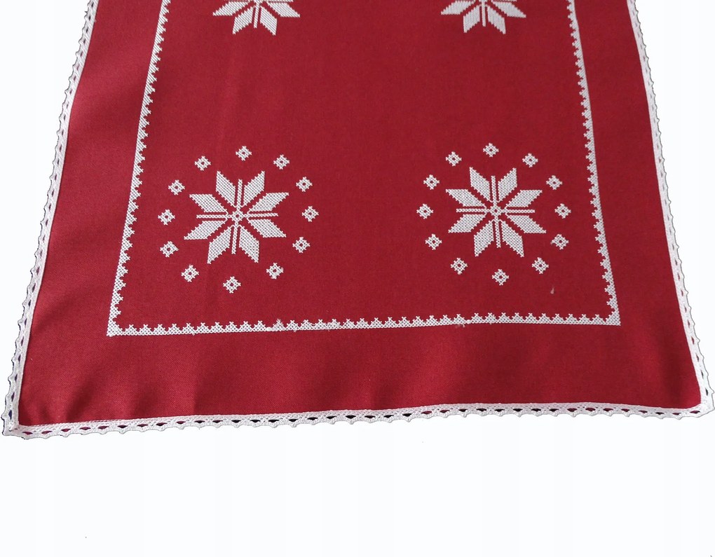 Mg Futófelület len 36 Hímzett Hópehely piros 60x120cm karácsony