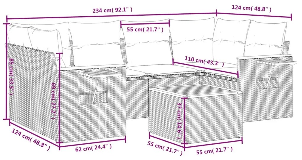 7 részes bézs polyrattan kerti ülőgarnitúra párnákkal