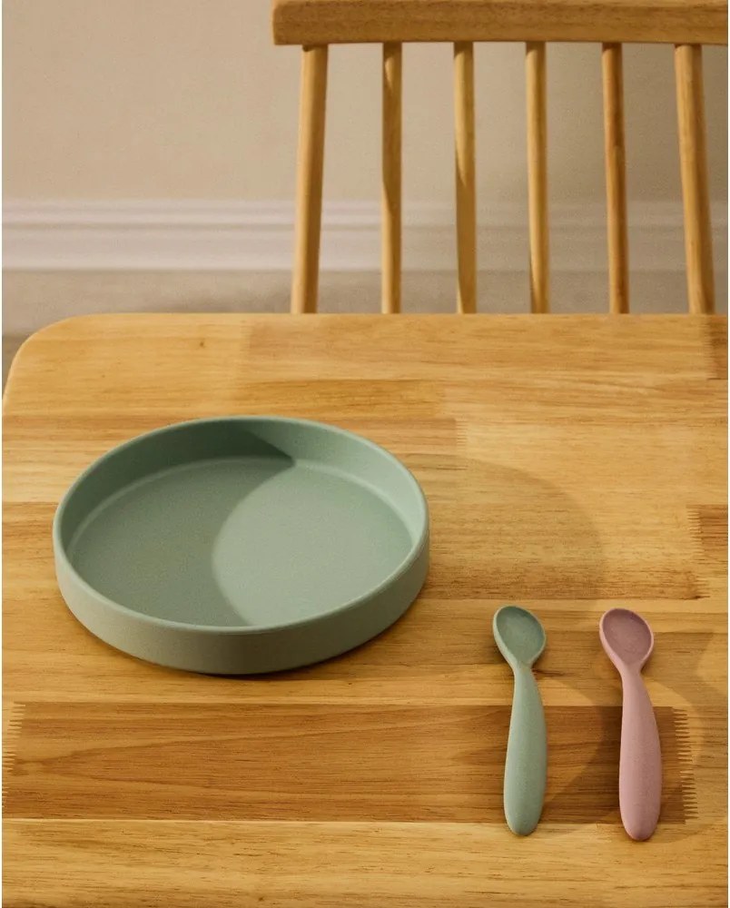 Rózsaszín-türkiz műanyag-szilikon gyerek kanál szett 2 db-os Lili – Kave Home