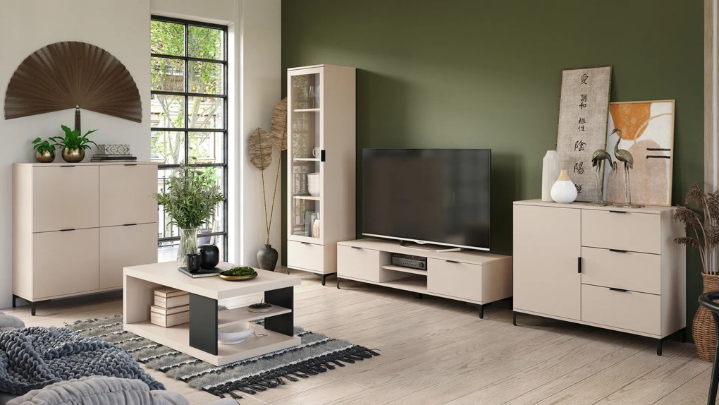 Mazzoni LANA W-50 vitrines szekrény Bézs (Pezsgő) - 1 AJTÓS FIÓKOS VITRINES SZEKRÉNY